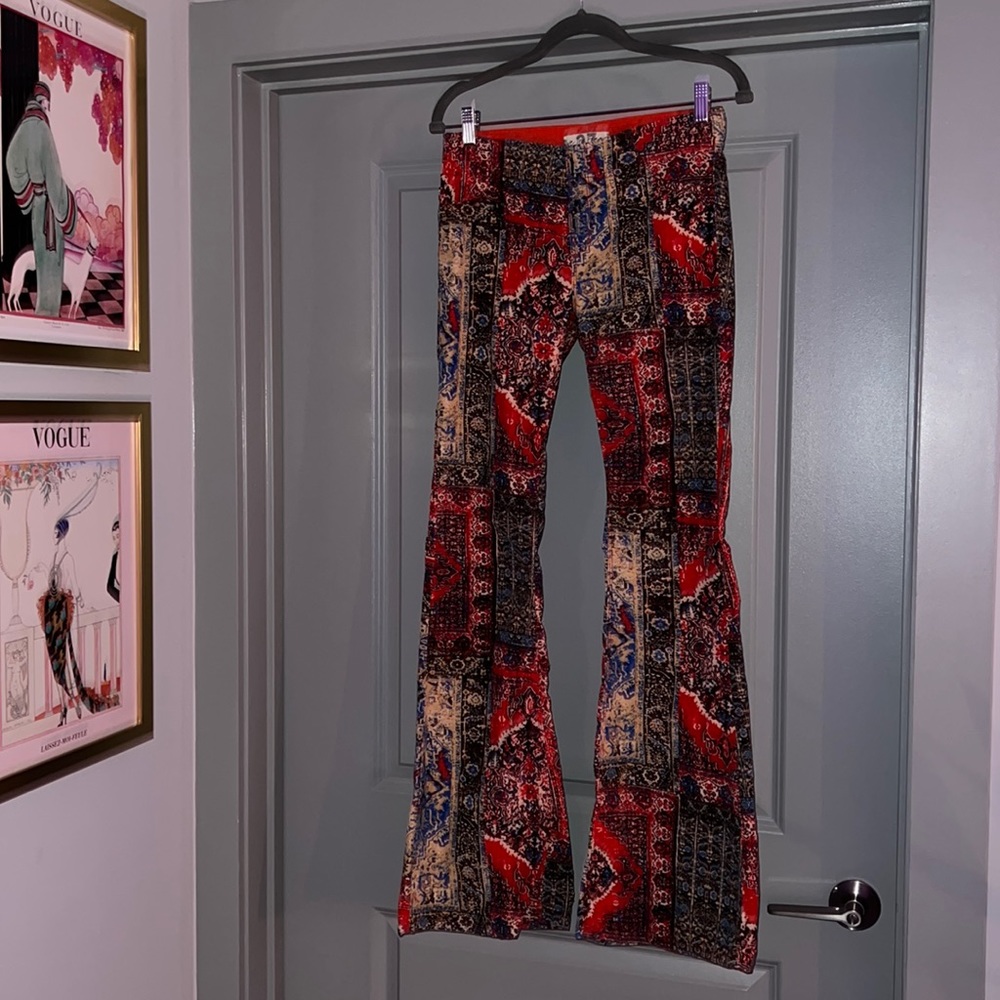 Free people print corduroy bell bottom pants